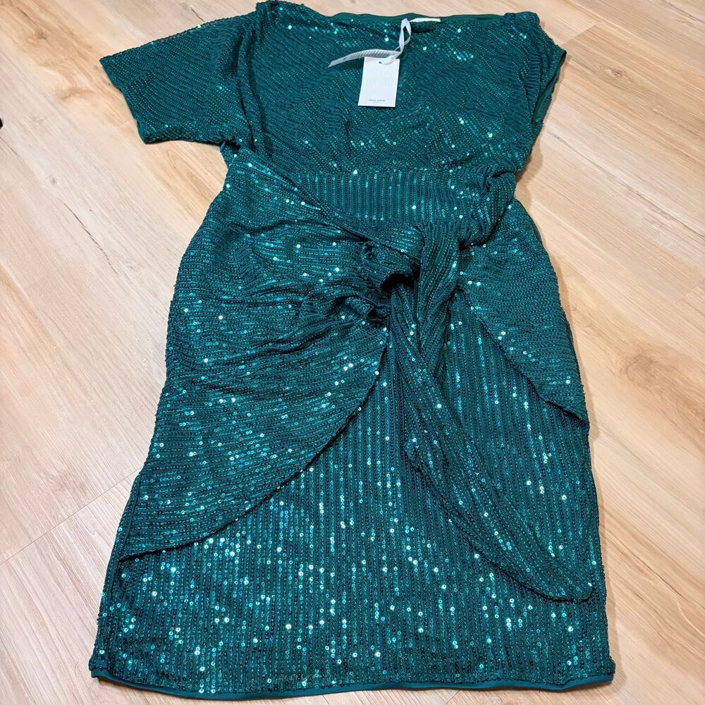 Grace Karin Green Sequin Asymmetric Off Shoulder Bodycon Party Midi Dress Size M